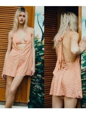 Urban Outfitters | Sand Dollar Romper Assorted Wavy Groovy Pink 70s Style New